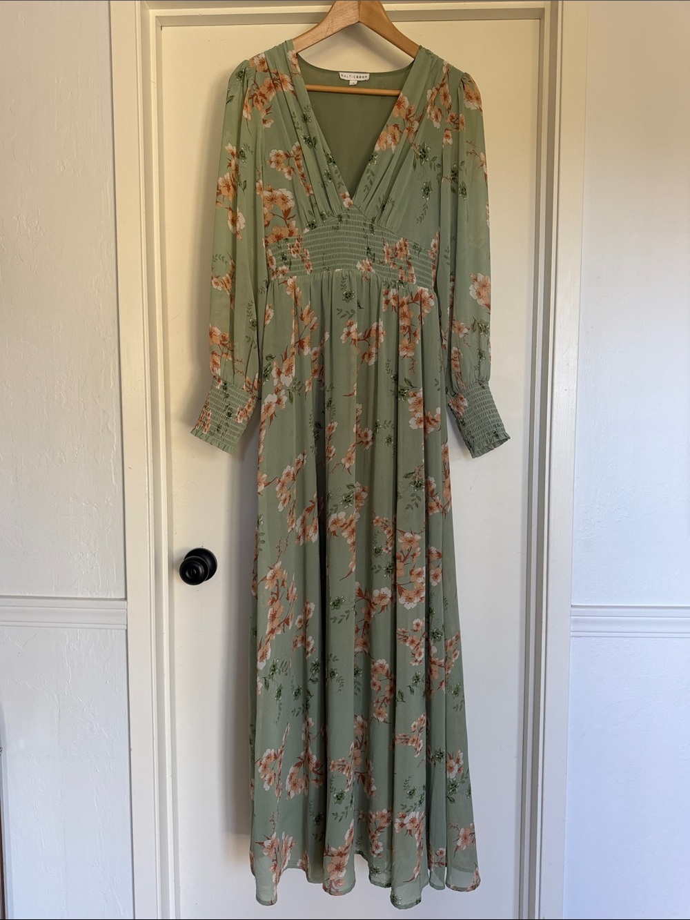 Baltic Born Sage Green Floral Maxi Dress with Smocked Waist